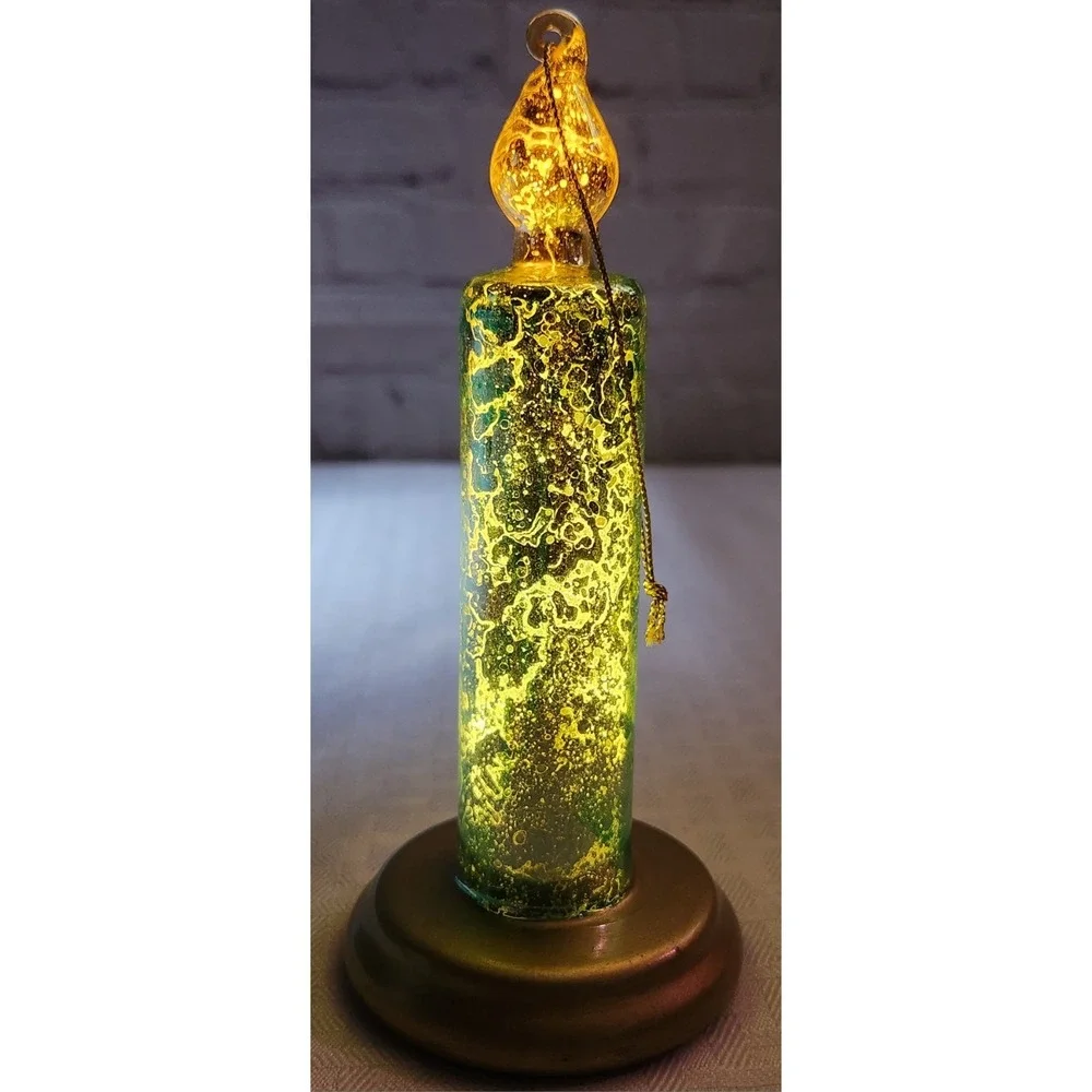Mercury Glass Light Up Flickering Candle Ornament Teal Green And Gold NEW!